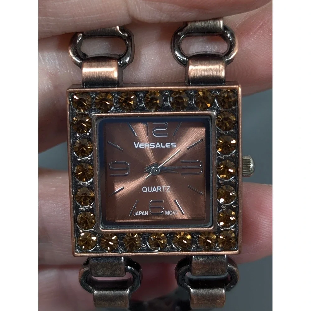 Versales Copper Tone Rhinestone Cuff Watch Cutout Bracelet‎ 6
